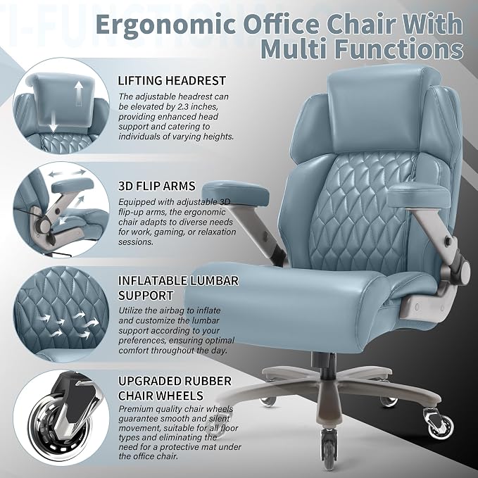 Big and Tall Office Chair 700lbs, Ergonomic High Back Computer Desk Chair | Adjustable Headrest&Lumbar Support, 3D Flip Arms, Large Wheels, Heavy Duty Metal Base, Thick Padded Wide Seat Executive Chair