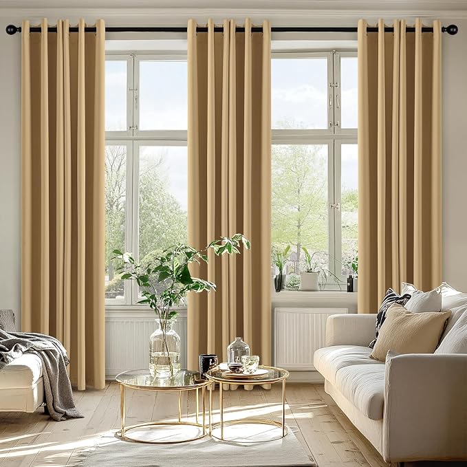 MIULEE Blackout Curtains for Bedroom Living Room 2 Panels, Thermal Insulated Room Darkening Drapes Grommet Noise Reducing Light Blocking Window Treatments 84 Inches Long 40x84 Inch Gold