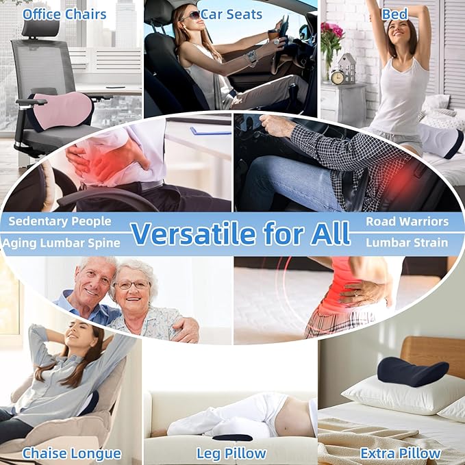 Lumbar Support Pillow for Office Chair - Lumbar Pillow for Car, Memory Foam Ergonomic Lumbar Support Pillow for Car Back Support for Office Chair