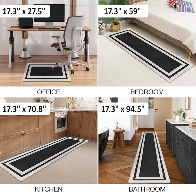 Anti Fatigue Kitchen Mats Memory Foam Cushioned Rugs Non Skid Large Kitchen Rugs Comfort Standing Desk Mats for Kitchen Floor Office Home Laundry Room Waterproof Ergonomic Black 17.3"x 94.5"