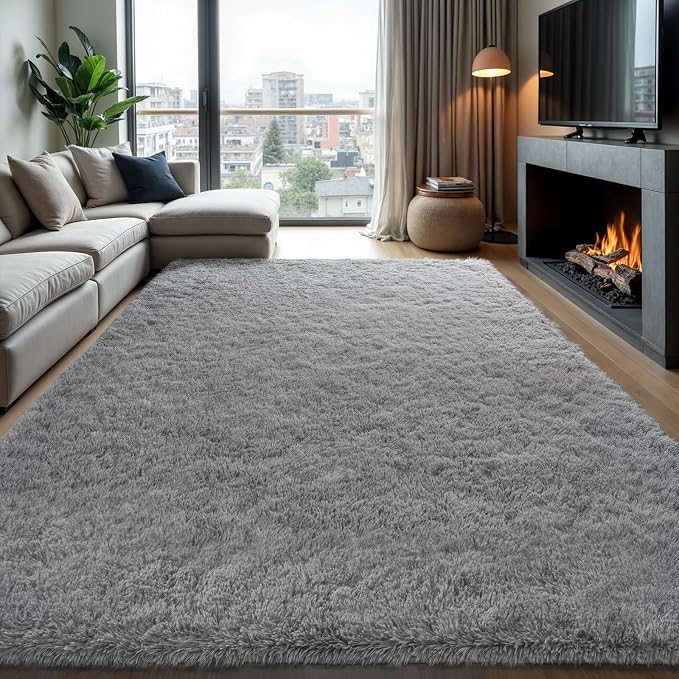 Zentavio Area Rugs for Living Room Light Grey Rugs for Bedroom Large Big 8x10 Carpet Fluffy Furry Soft Shag Aesthetic Plush High Pile Gray Rug for Nursery Kids Room Dorm