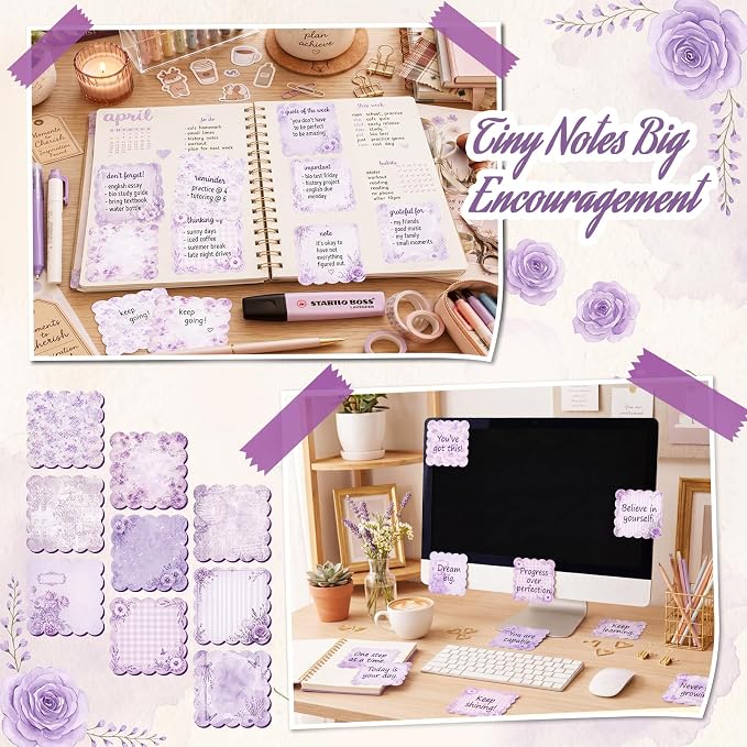9 Pcs Scalloped Aesthetic Sticky Notes 3x3 Inch Vintage Colors Cute Wavy Self Sticky Note Pads Memo Pads for Journal School Office Supplies Decoupage Craft Stationery Gift(Vintage Purple)
