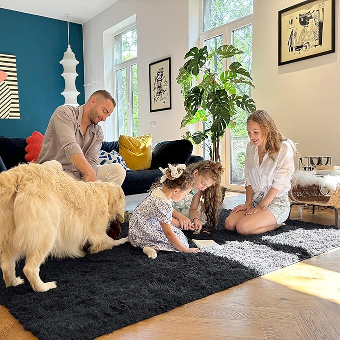 OLANLY 5x6 Area Rugs for Living Room Bedroom, Machine Washable Soft Fluffy Shaggy Bedside Rug, Indoor Floor Carpet for Kids Girls and Boys, Dorms, Nursery Rooms, Home Decor Aesthetic, Black
