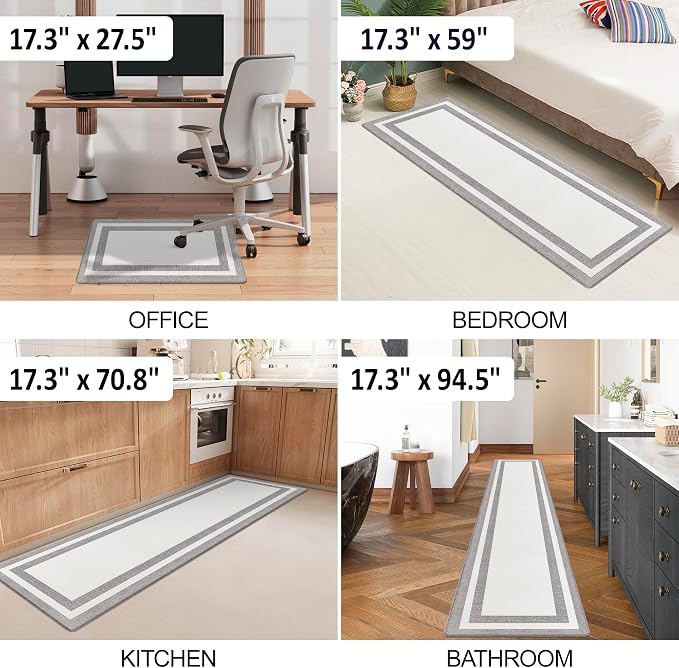 Small Kitchen Mat Cushioned Anti Fatigue Memory Foam Cushioned Rugs Non Slip Comfort Standing Kitchen Floor Mat for Kitchen, Office, Sink, Laundry, Waterproof & Ergonomic 17.3"x27.5" White