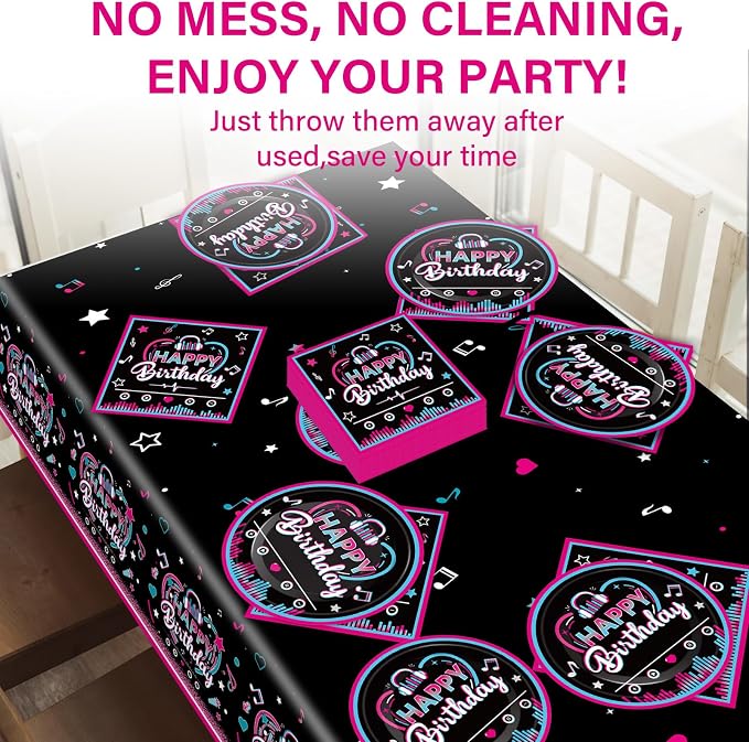 Music Party Supplies Serves 24 Musical Media Party Paper Plates Napkins Music Tablecloth Set Tableware Kit for Kids Birthday Party Baby Shower