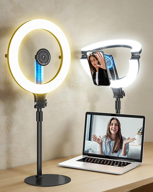 NiceVeedi 10.2” Magnetic Desk Ring Light with Stand, 5000mAh Rechargeable Desktop Ring Light for Phone，3 Color Foldable Selfie Light for Live Stream/Makeup/TikTok/YouTube/Photography/Zoom/Vlogging