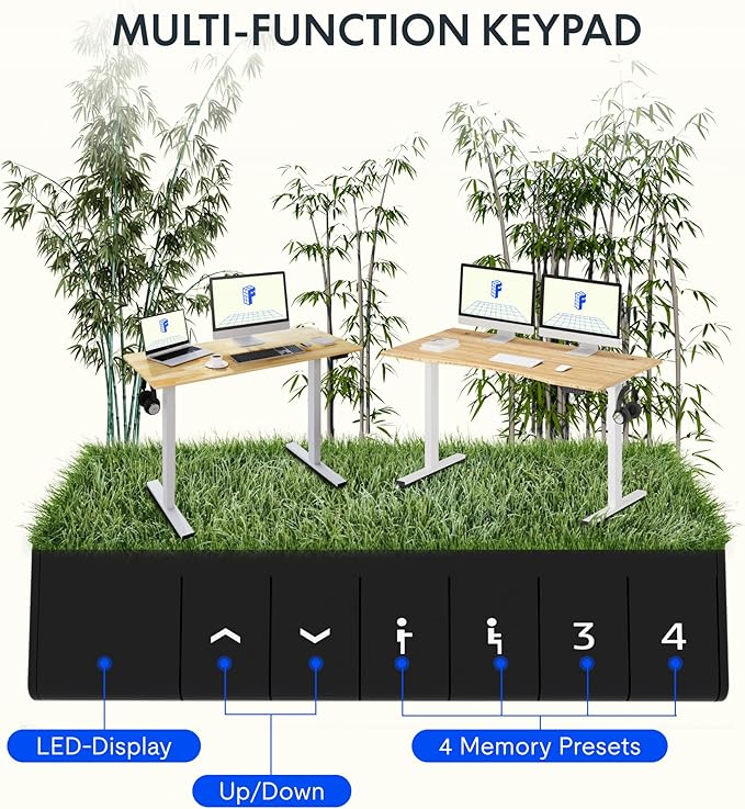 FLEXISPOT EN1 Bamboo Standing Desk, 48 x 24 Inches Whole-Piece Electric Height Adjustable Desk (White Frame + Bamboo Top, 2 Packages)