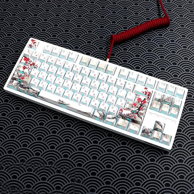 JSJT Japanese Keycaps Side-Printed Keycap Set PBT Doubleshot Shine Through Custom Keycap Cherry Profile Plum Blossom Key Caps 135 Keys for Cherry MX Switch Mechanical Keycboard