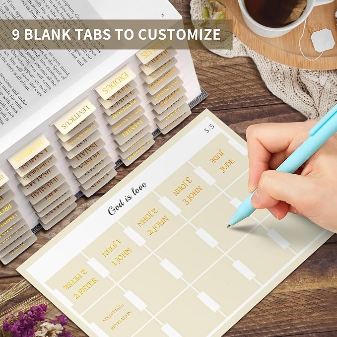Bible Tabs for Women & Men, Bible Tabs for Study Bible, Large Print Bible Tabs for Easy Navigation, Bible Index Tabs, 66 Tabs Old & New Testament, Extra 9 Blank Tabs - Beige