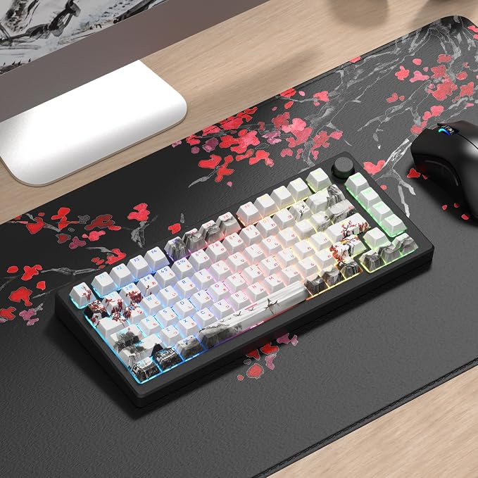 Womier PBT Keycaps Set 130 Keys, Custom White Japanese Keyboard Doubleshot Dye Sub Side Print Shine Through Keycaps 60 65 75 100 Percent, Cherry Profile