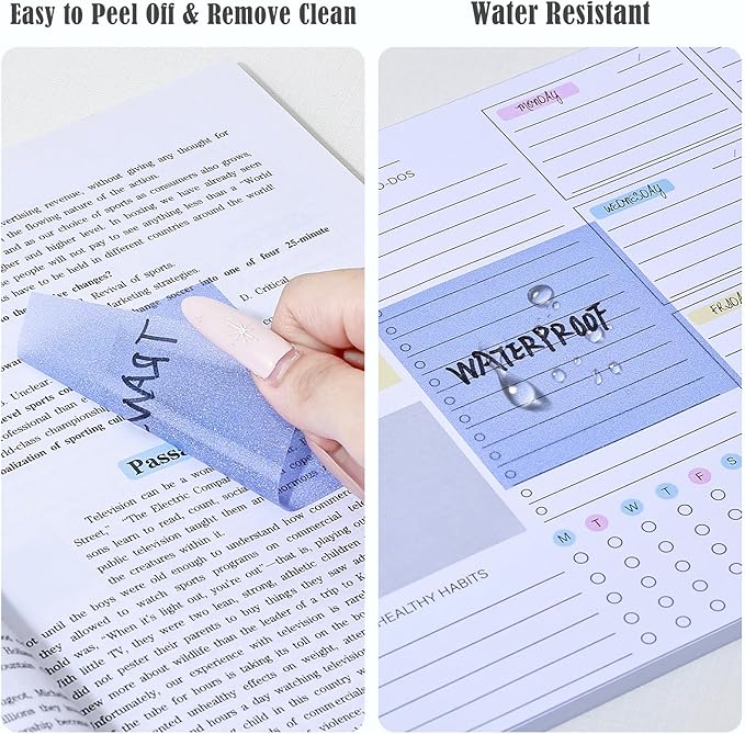 BAYTORY 240 Sheets Pop Paper Up Transparent Glitter Sticky Notes, 1Pc Double Maker Pen, Waterproof Self-Stick Note, 3 x 3 Colorful Self-Adhesive Note for Bible Accessories (Green & Pink & Blue)