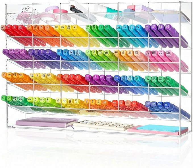 MotiMind Acrylic Pen Organizer Storage for 350 Markers Vertical Marker Organizer Acrylic Pen Display Holder for Office Desk Desktop Stationery Pencil Storage, Clear, 18 x 4 x 12.4 Inch