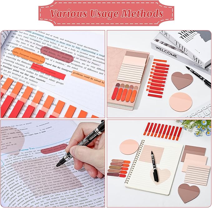 850 Sheets Transparent Sticky Notes, 3 x 3 Inch Clear Sticky Notes with Marker Pen for Bible, Waterproof Self-Adhesive Annotation Tabs, Gradient Color Note Pads for School Office (Red)