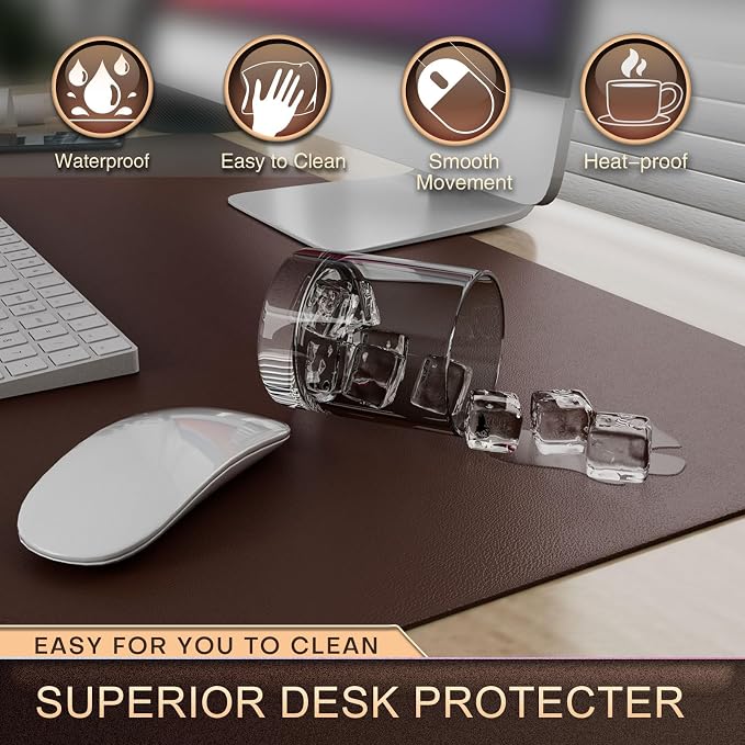 K KNODEL Desk Protector Mat and Pad for Office (Dark Brown, 15.7"x31.5") | Waterproof Desk Mat, Desk Pads and Blotters, Desktop Mat, Desk Protector and Cover, Office Computer, Laptop and Keyboard Mat