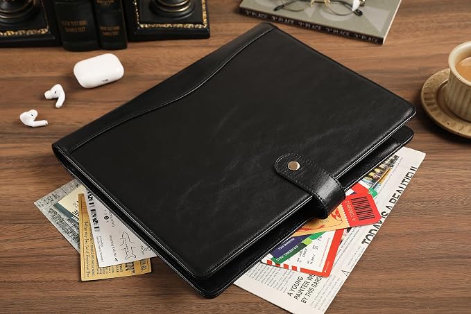 Personalized Leather Padfolio for Men - Business Portfolio with Clipboard, Engraved Legal Pad Folio Folder, A4 Letter Size Ideal Business and Corporate Gifts, Oil Black - Custom