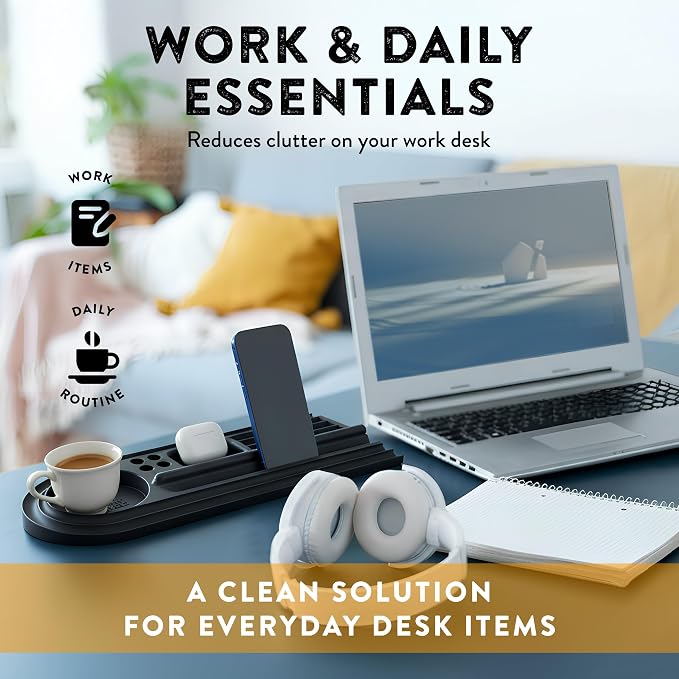Silicone Desk Organizer – Charcoal Black Color | Non-Slip, Flexible & Waterproof Tray for Office, Home, or Vanity | L 15.25” × W 5.5” | Durable Multipurpose Organizer for Desk Accessories