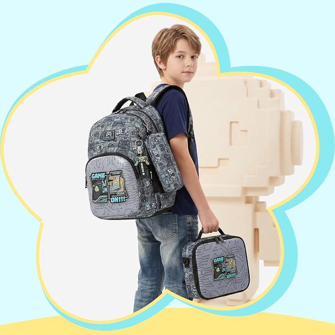 Backpack for Boys,Kids Backpack for Boys with Lunch Box Pencil Case Set Kids Schoolbag for Boy 8-12,Lightweight Travel Daypack Birthday Christmas for Boy Back to School Supplies