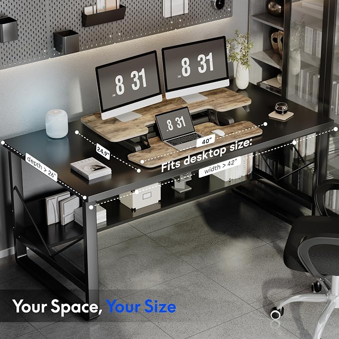 FLEXISPOT Standing Desk Converter 40" Wide Desk Riser for Multi-Device, Large Desktop Sit Stand Workstation for Dual Monitors, Ergonomic Height Adjustable Stand Up Desk Riser, Rustic Brown