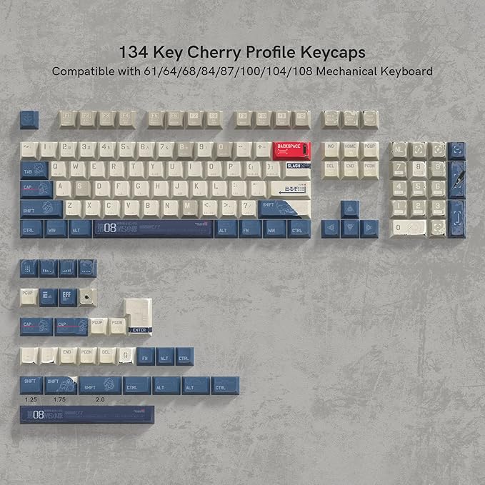 dagaladoo Retro Japanese Anime PBT keycaps,Beige/Blue Keycaps 60% 65% 100%,Dye Sublimation Custom Key caps,Cherry Profile Keyboard Key caps for TKL US Layout Mechanical Keyboard