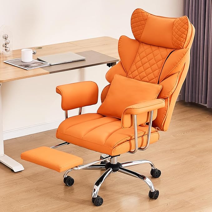 DYHOME 500 Lbs Kneading Massage Office Chair with Foot Rest Reclining Orange
