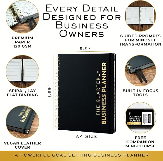Daily, Weekly & Monthly Planner – Undated Day Planner & Productivity Planner for Business Owners – 90-Day Goal Organizer System & Planner Notebook for Work – Plan, Execute & Reflect with Clarity for Growth