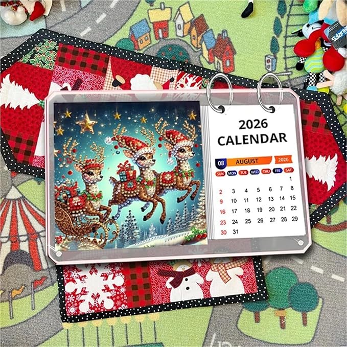 Calendar Desk Calendar Creative Design Acrylic Diamond Art Painting Monthly Flip Tabletop Calendars Office Cubicle Decor(Deer)