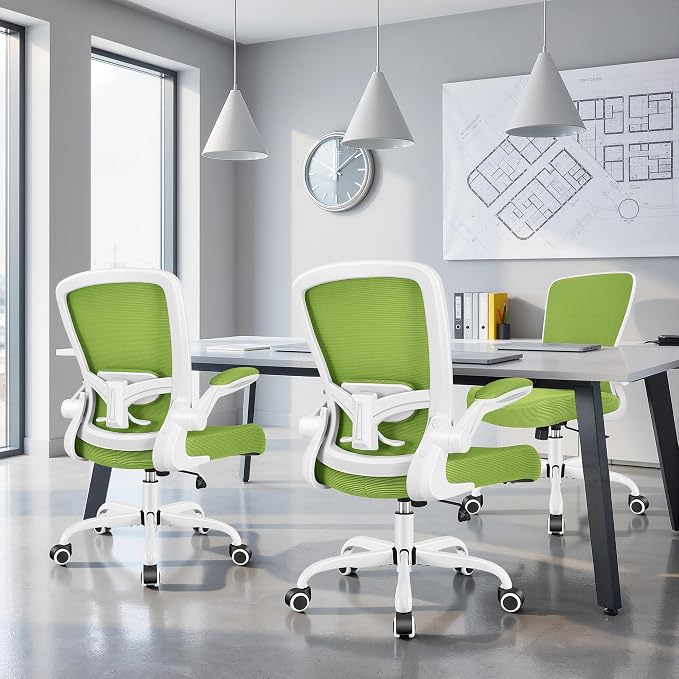 FelixKing Office Chair, Ergonomic Desk Chair Breathable Mesh Chairs Adjustable High Back Lumbar Support Flip-up Armrests, Executive Rolling Swivel Comfy Computer Chairs Home Office Green