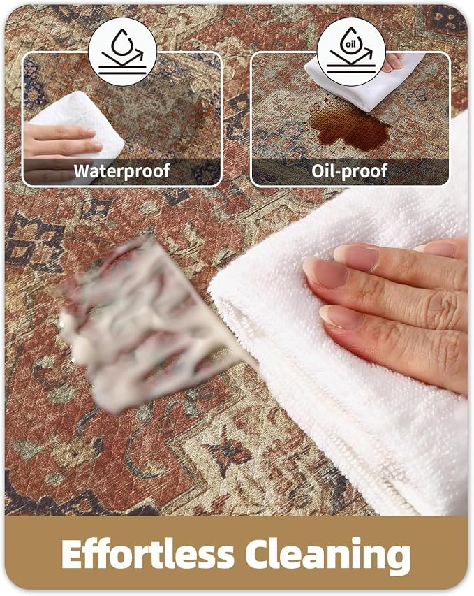 Color&Geometry Kitchen Mat 24x59 Faded Vintage Anti Fatigue, Warm Coral | 0.4in Cushion Standing Mat For Cooking/Working/Laundry, Boho Decor, Non Slip PVC Kitchen Rug, Oil/Water Proof, Anti Slip