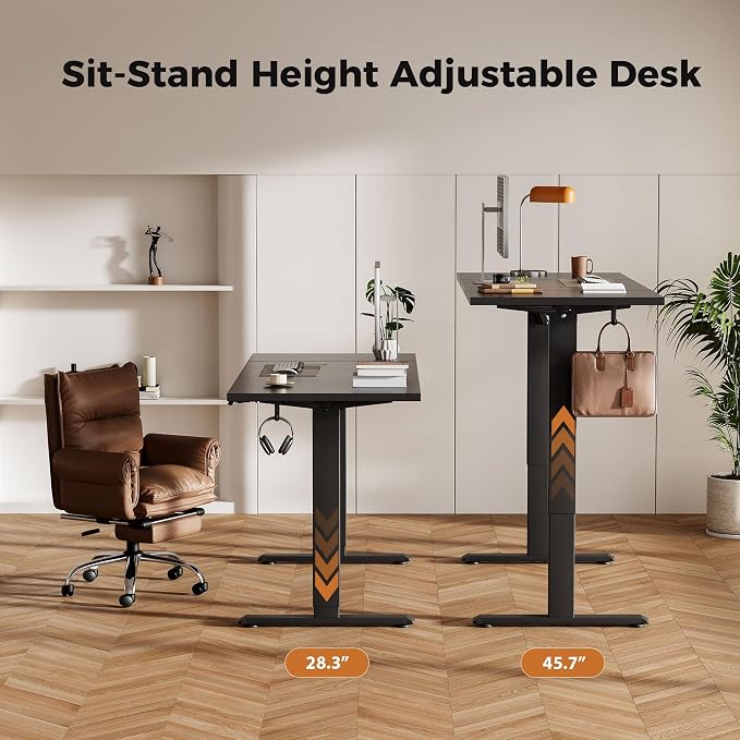Agilestic Electric Standing Desk, 55 x 24 Inches Height Adjustable Desk, Sit Stand up Desk for Work Office Home, Splice Board, Black