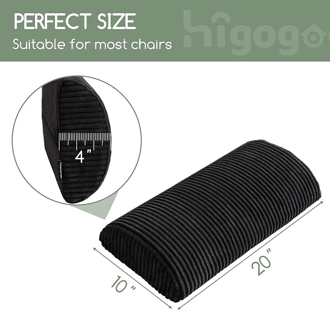 HIGOGOGO Lumbar Support Pillow for Recliner Chair/Accent Chair/Couch, Memory Foam Back Support Cushion for Elderly, Recliner Cushions for Back Rest, Pain Relief, Reading, Washable Cover, Black