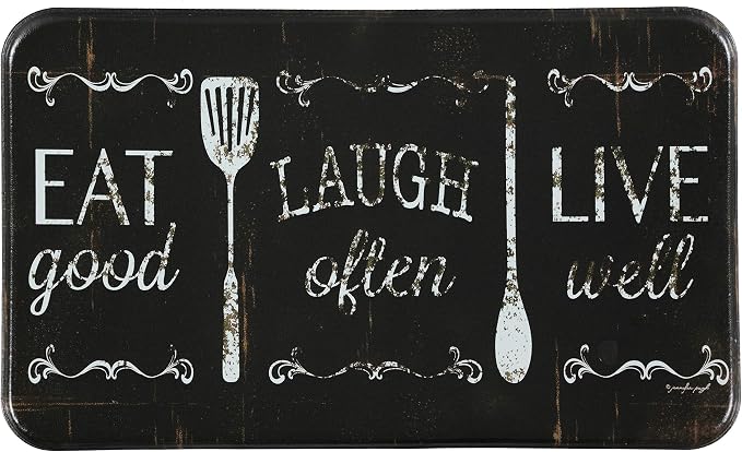 J&V TEXTILES Anti Fatigue Cushioned Comfort Mat, Ergonomically Durable, Supportive, Padded, Thick and Washable, Stain-Resistant, Kitchen, Garage, Office Standing Desk Mats (Eat Laugh Live)*