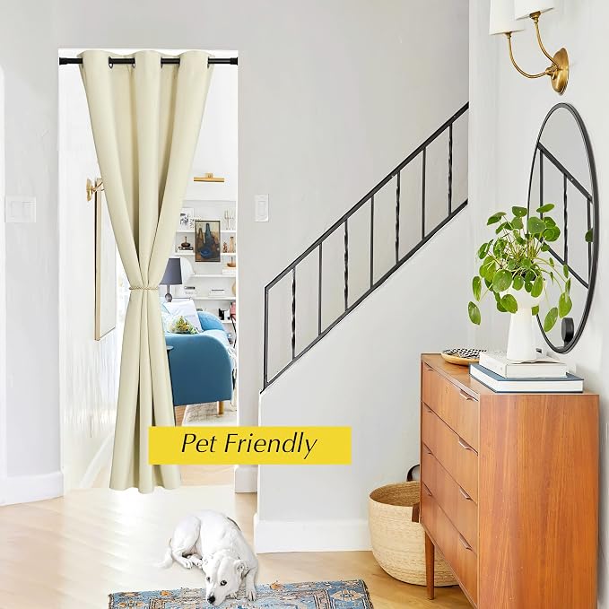 NICETOWN Patio Door Curtain Panel Blackout Drapes 42"x 80" Doorway Curtain, Farmhouse Privacy Door Divider for Living Hallway Nursery Kids Room Dividing Window Dressing, 1 PC, Light Beige