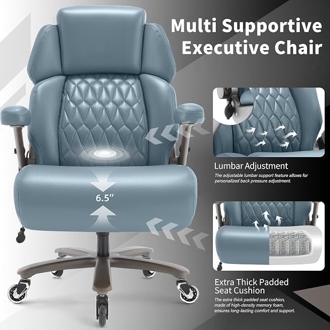 Big and Tall Office Chair 700lbs, Ergonomic High Back Computer Desk Chair | Adjustable Headrest&Lumbar Support, 3D Flip Arms, Large Wheels, Heavy Duty Metal Base, Thick Padded Wide Seat Executive Chair