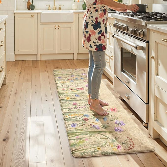KIMODE Anti Fatigue Kitchen Mats for Floor 24"x59", Farmhouse Kitchen Runner Rug, Cushioned Kitchen Floor Mats Non Slip, Comfort Memory Foam Standing Mats for Laundry Office Sink Desk Brown