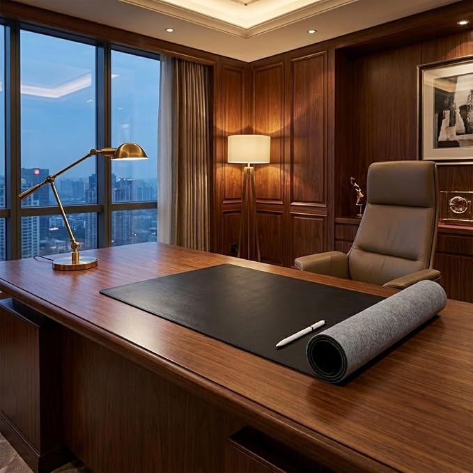 DACASSO Bonded Leather No Core Rollable Desk Mat/Pad - Luxury Leather Desk Blotter for Writing - Executive Desk Surface Protector - (Black, 36” x 17”)