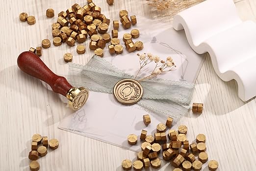 Yoption Letter Wax Seal Kit, Vintage Initial Alphabet Q with Wreath Sealing Stamp and 120 Antique Gold Wax Seal Beads