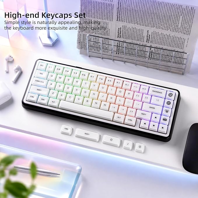 Womier Low Profile Keycaps, White Jelly Keycaps, Shine Through Key Cap | 127 Keys Custom Keycaps for Mechanical Keyboard 60% 65% 75% 80% 100% Cherry Gateron MX Switches, White