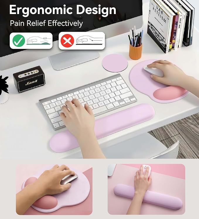 Mouse Pad with Keyboard Wrist Rest,Ergonomic Mouse Pad Wrist Support PU Base with Coaster,Mousepad with Nonslip Base for Computer Laptop Keyboard Home&Office