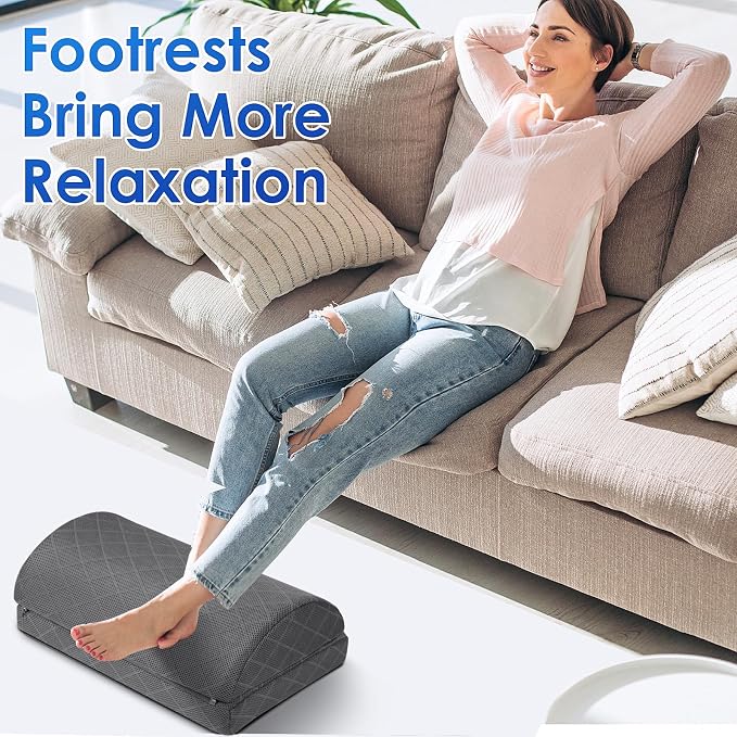 CushZone Foot Rest for Under Desk at Work Adjustable Foam for Office and Home, Office Desk Accessories，Comfortable Footrest with 2 Adjustable Heights，Back & Hip Pain Relief (Gray-16.9 in)
