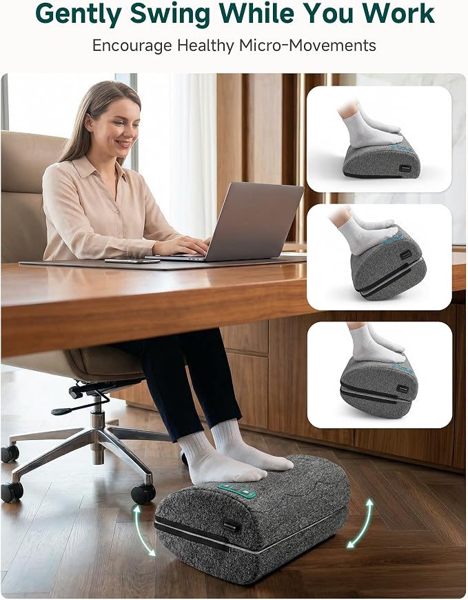 Vibration Foot Rest with Heat & Swing Function, Adjustable Ergonomic Footrest for Under Desk, 3 Graphene Heat Levels, 3 Massage Modes, Timer, Office & Home Relaxation Foot Stool, Gifts for Men Dad