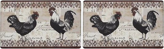 Anti-Fatigue Floor Comfort Mat - 18 x 30 Inch (Rooster) - Waterproof Non-Slip Rug - Easy to Clean Cushioned Mat for Kitchen, Bathroom, Standing Desk & Office - Achim Home Decor (Pack of 2)