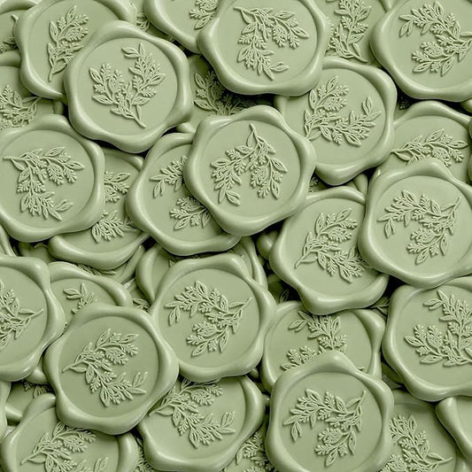 UNIQOOO Wax Seal Stickers - Eucalyptus Wedding Invitation Envelope Seal Stickers, 100 Pcs Self- Adhesive Sage Green Stickers, Perfect for Invitation, Christmas, Gift Wrapping, Party