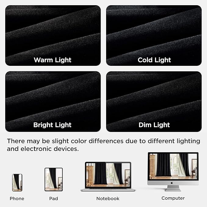 Joydeco Black 100% Blackout Curtains 108 Inch 2 Panels, Luxury Thermal Insulated Black Velvet Curtains for Bedroom Living Room, Soundproof Blackout Window Drapes, Rod Pocket & Back Tab (52W x 108L)