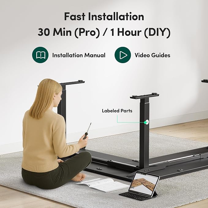 FEZIBO 63 x 55 L Shaped Standing Desk Adjustable Height, Electric Stand up Corner Computer Desk, Sit Stand Home Office Desk with Splice Board, Black