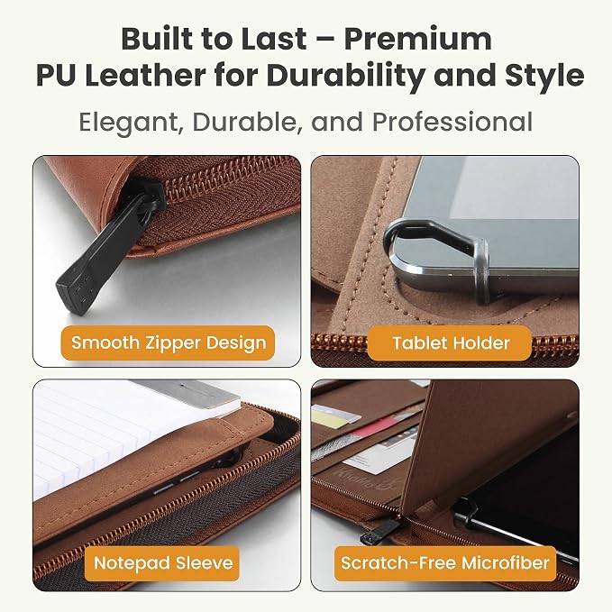 KHOMO Universal Padfolio Case – Tablet Portfolio Organizer with Notepad Holder – Compatible with iPad 10th/11th Gen, iPad Pro 11, iPad 7/8/9 (10.2", 10.9", 9.7")