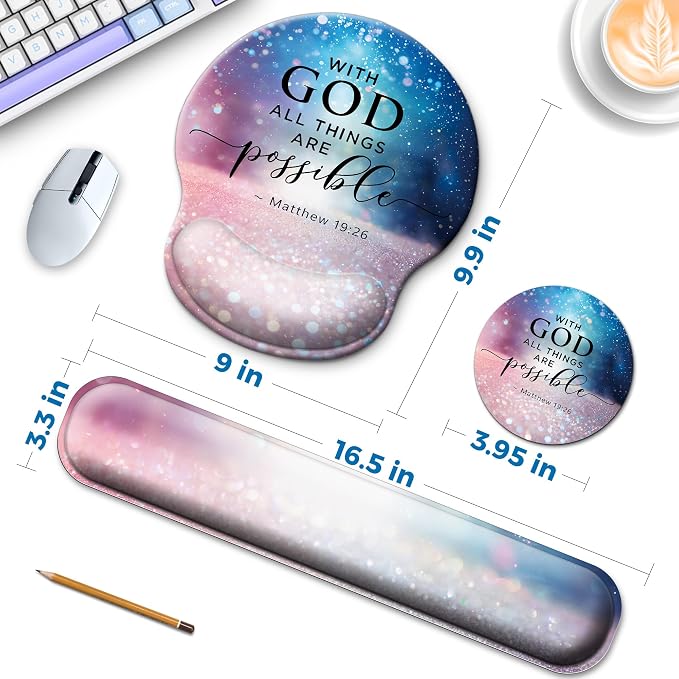 Mouse Pad and Keyboard Wrist Rest Support, with Non-Slip PU Base,Gel Mouse Pad with Coaster,Pain Relief for Gaming, Computer,Office -Night Sky
