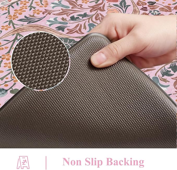Collive Kitchen Mats Cushioned Anti Fatigue, Waterproof Kitchen Floor Mat Non Slip Desk Rugs Comfort Standing Rug for Sink, Office, Laundry, Home Decor, Pink
