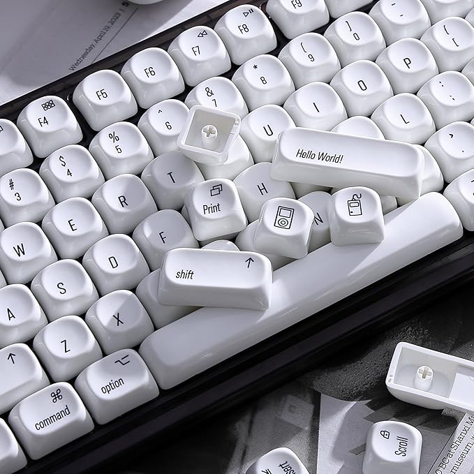 dagaladoo White PBT Keycap Set,Glossy Custom Keycaps Ceramic Style, Dye Sublimation Keyboard Key caps 131-key,MOA Profile Keycaps for 100% 75% 65% 60% TKL US Layout Mechanical Keyboard