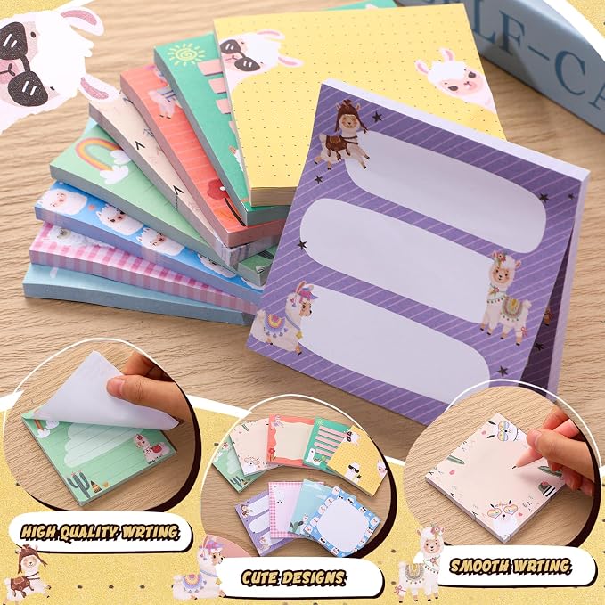 9 Pads Cute Sticky Notes Cartoon Self Stick Notepads 3x3 Inches Notes Adhesive Memo Pad Office Decor Gifts for Students School Teacher Office Meeting(Alpaca)
