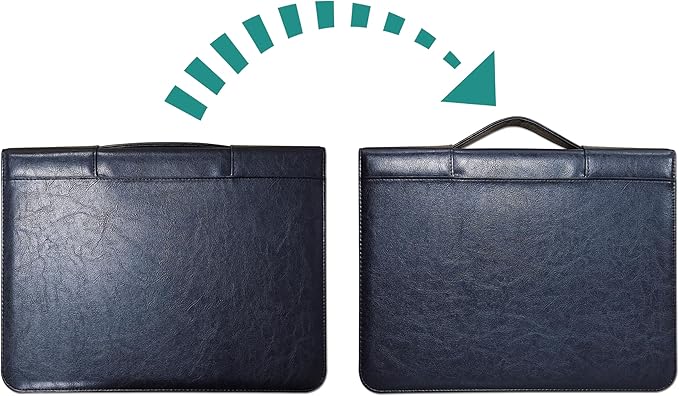 Faux Leather 3 Ring Portfolio Binder With Handle, Business Padfolio for Men & Women, Zippered Document Organizer for Home & Office Use, Including Clipboard, Notepad and Sheet Protectors (Black)